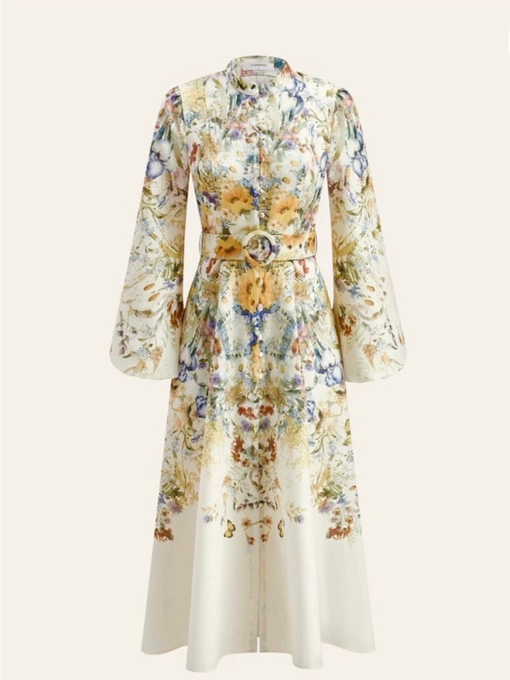 🆕#324~Commense Cream Floral Belted Long-Sleeve Midi Dress